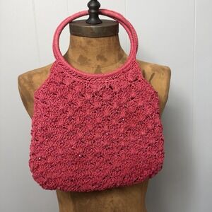 Vintage Purse PINK HANDBAG Beaded WEAVE SUMMER Woven Y2K